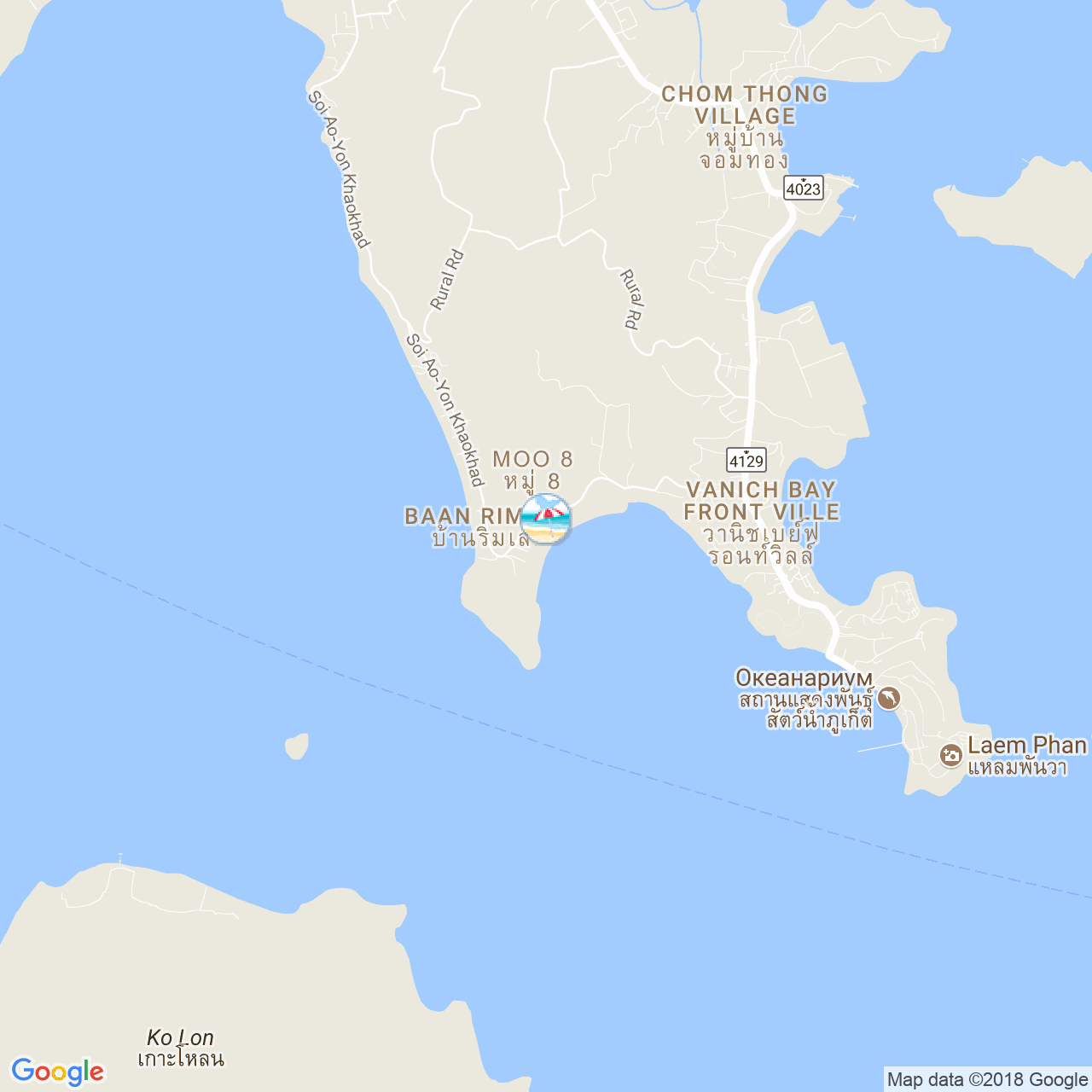 Пляж Ао Йон на карте Пхукета