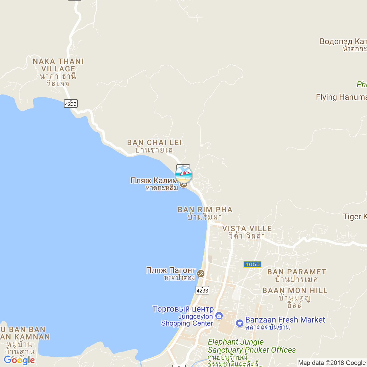 Пляж Калим на карте Пхукета