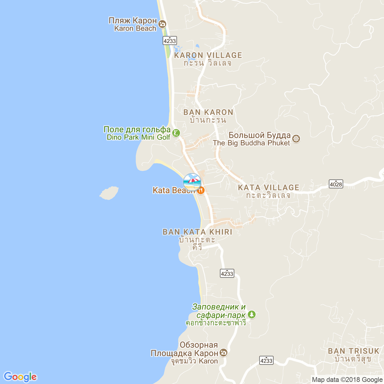Пляж Ката на карте Пхукета