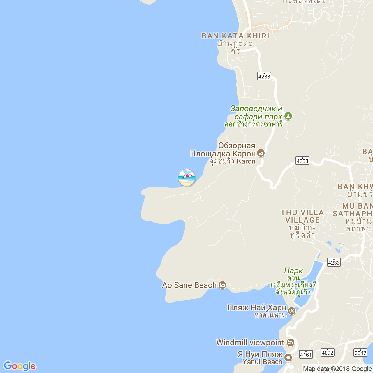 Пляж Сиам на карте Пхукета