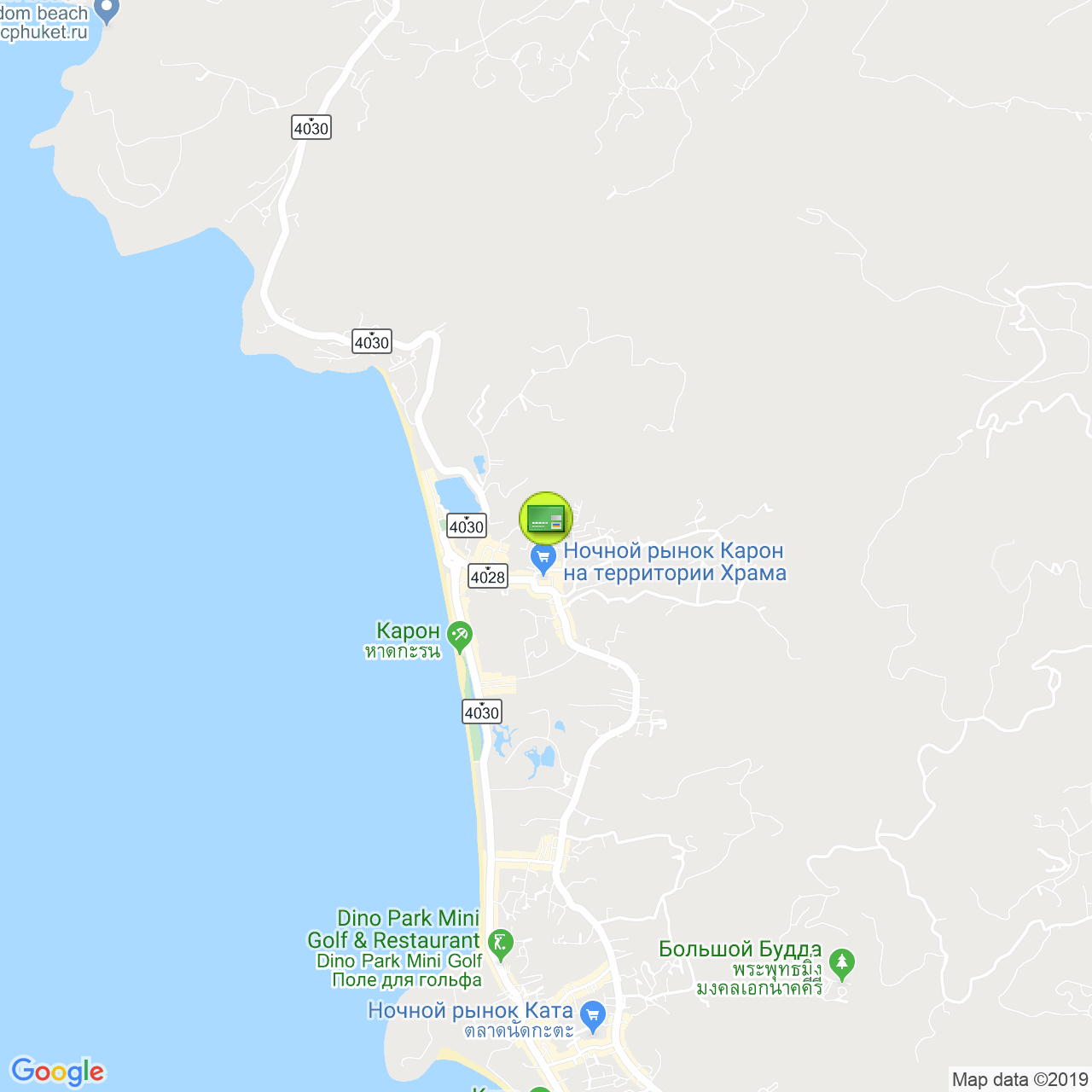 Krungsri Bank (жёлтый) на Кароне на карте Пхукета