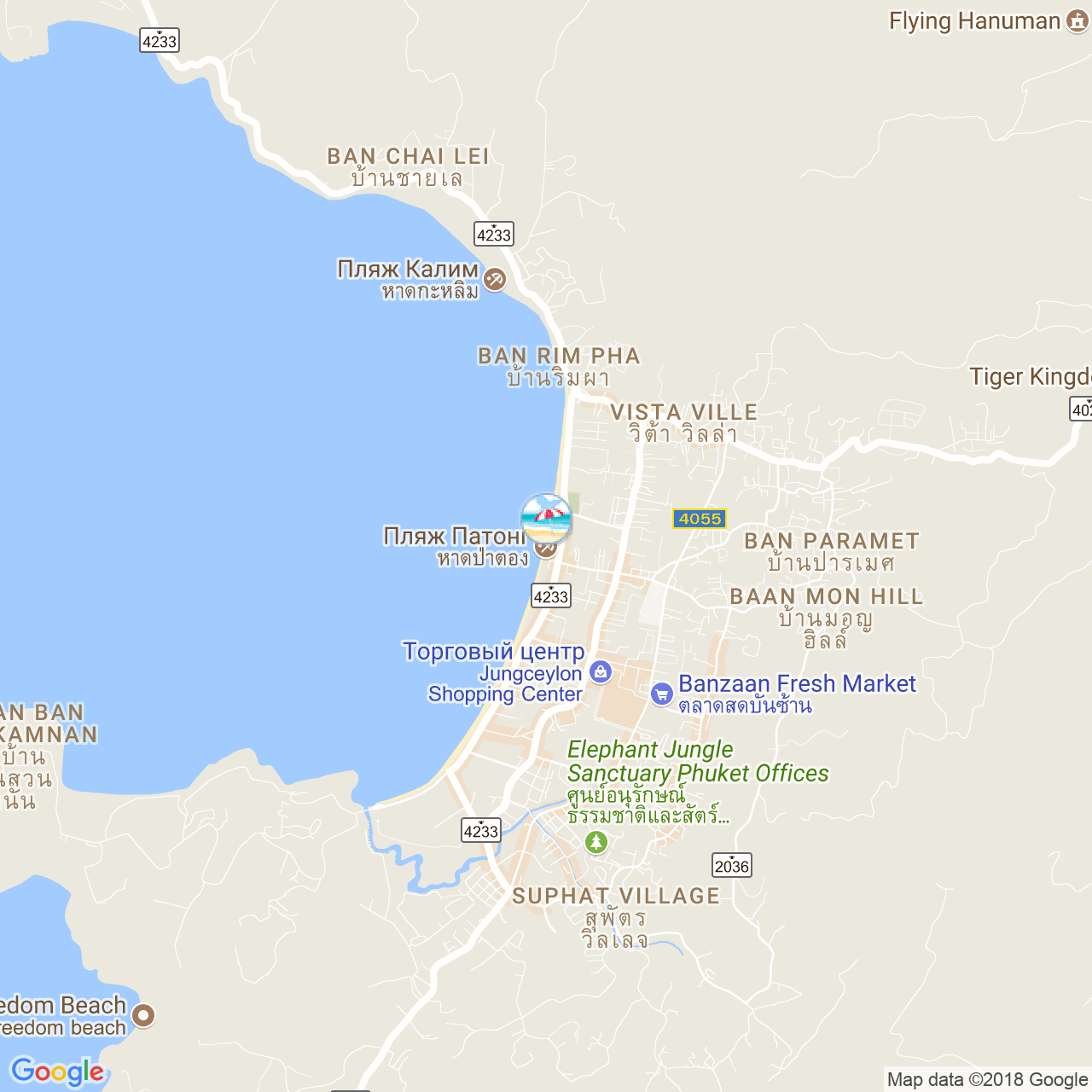 Пляж Патонг на карте Пхукета