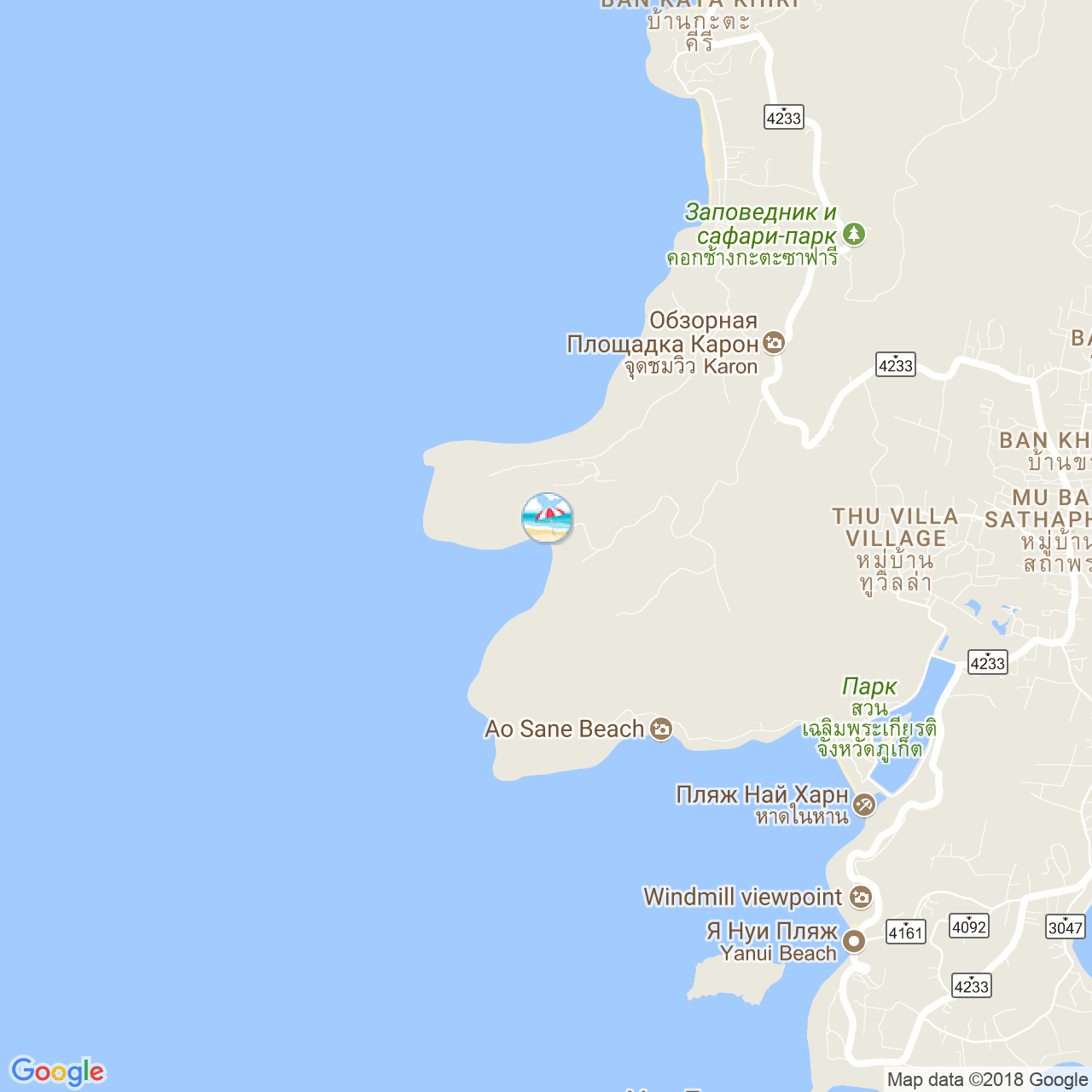 Пляж Нуи на карте Пхукета